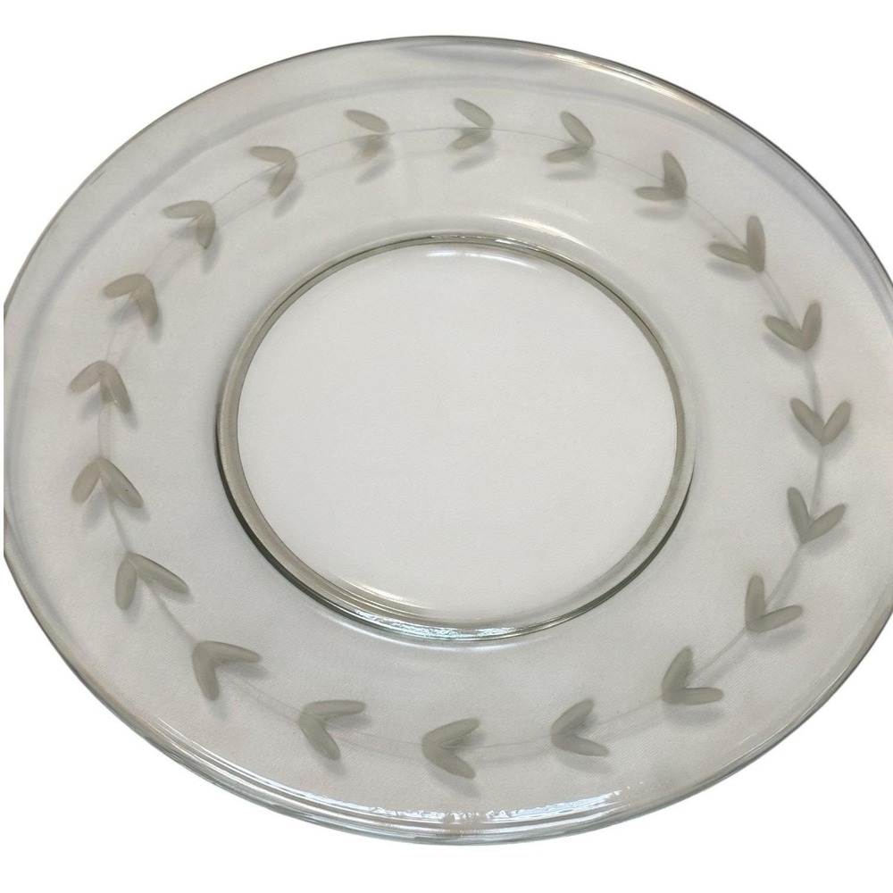 Vintage Set of 4 Anchor Hocking Etched "Laurel Leaf" Clear 8" Glass Salad Plates